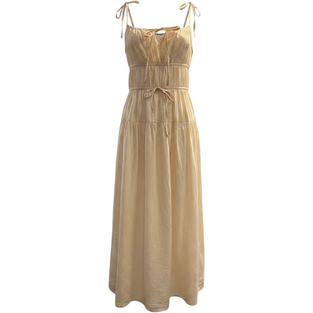 Sim & Sam Dress Ivory Tiered Maxi M Strappy Earthy Boho Feminine Romantic Event